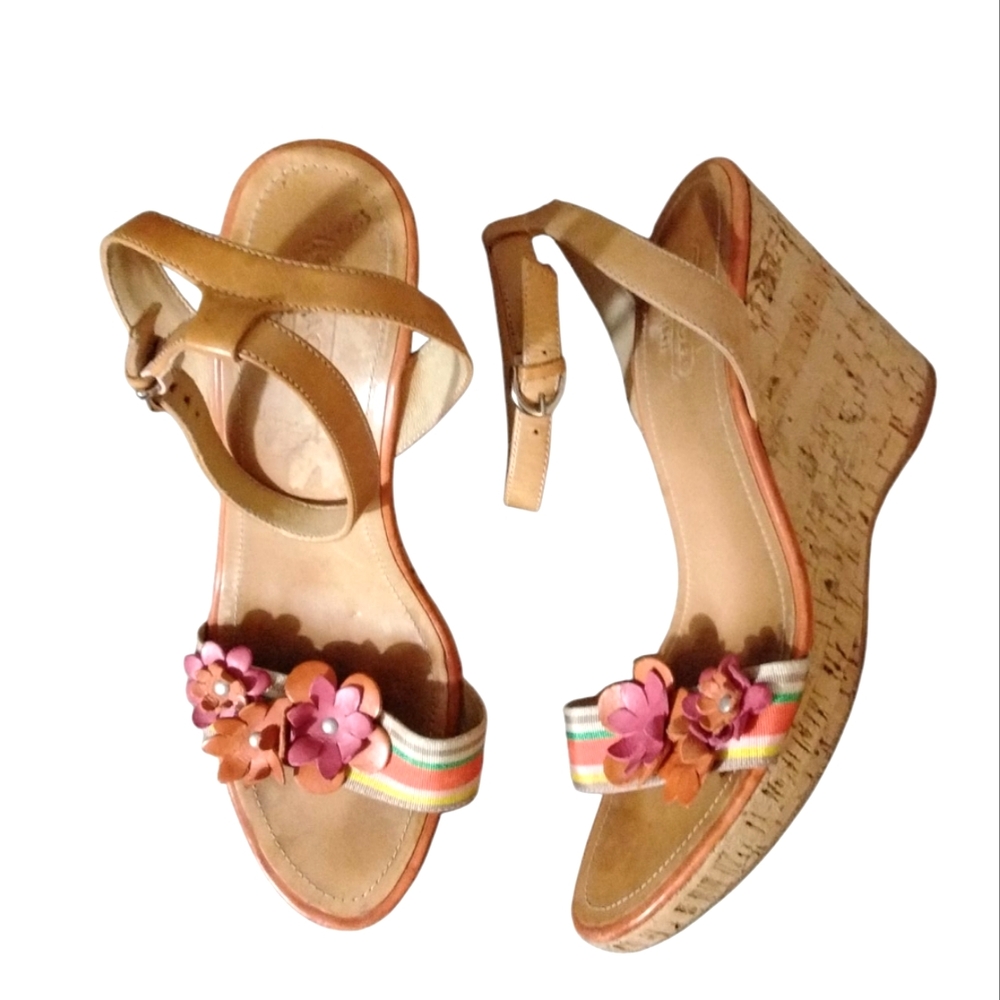 Coach Morgan Strappy Floral Cork Wedge Sandal Size 8.5 - Picture 9 of 9